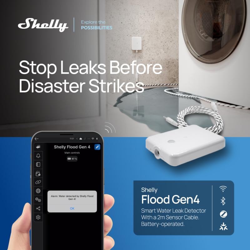 Plug & Play - Flood Gen4 - waterlekkage- & regensensor - WLAN - Matter - Zigbee - Bluetooth - Batterij (inbegrepen)